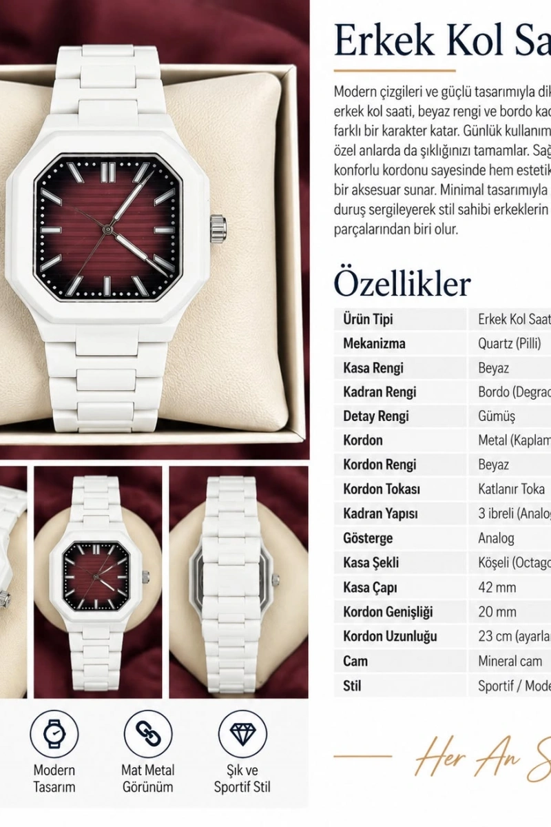 ANALOG KEMİK KORDON BEYAZ KOL SAATİ