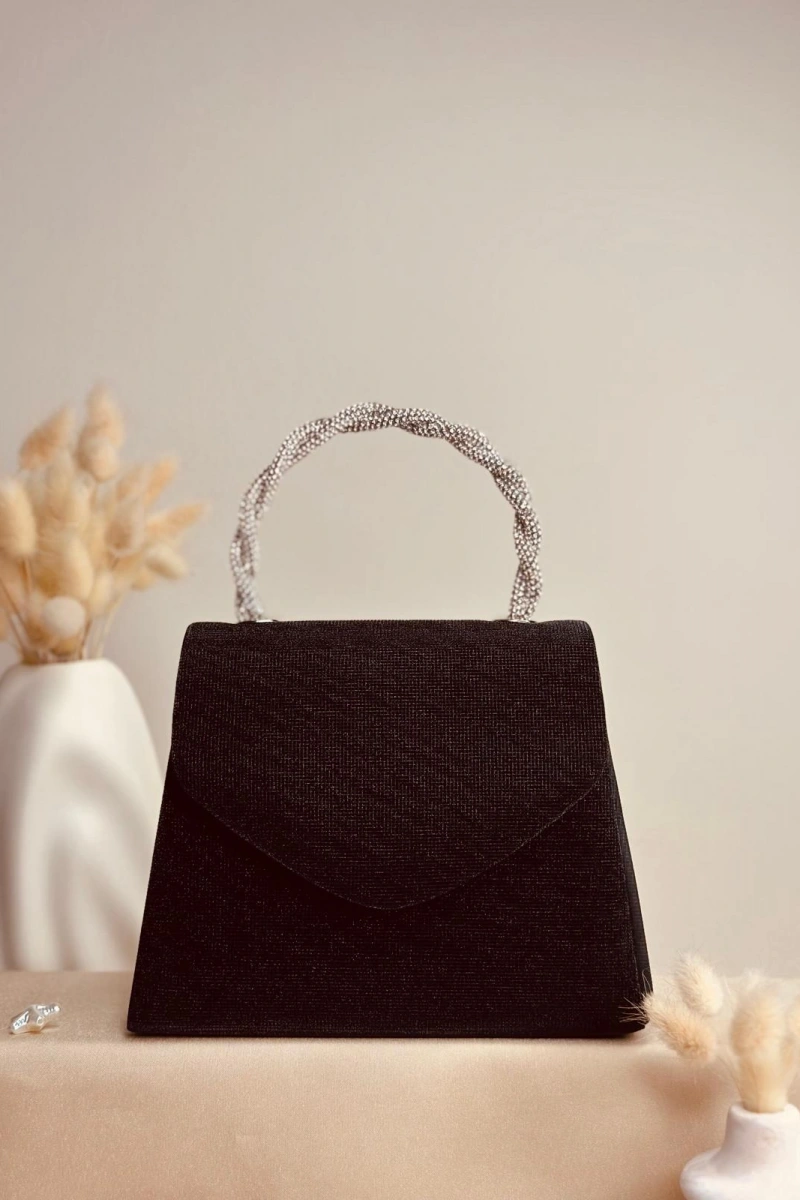ELORA LUREX DOKULU SİMLİ SİYAH ÇANTA