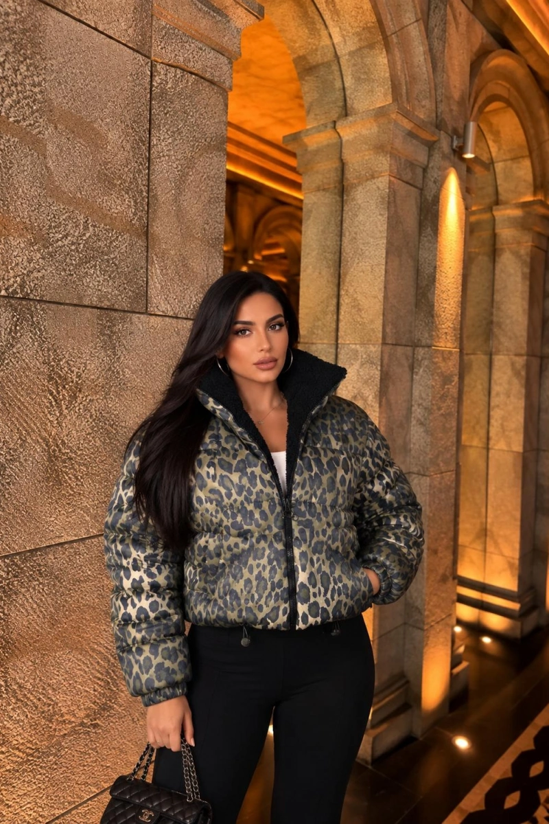 LEOPAR HAKİ PELUŞ YAKALI KAPİTONE MONT