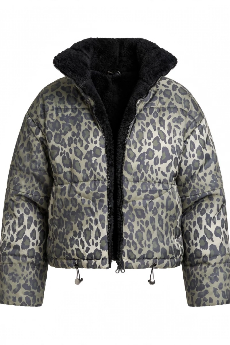 LEOPAR HAKİ PELUŞ YAKALI KAPİTONE MONT