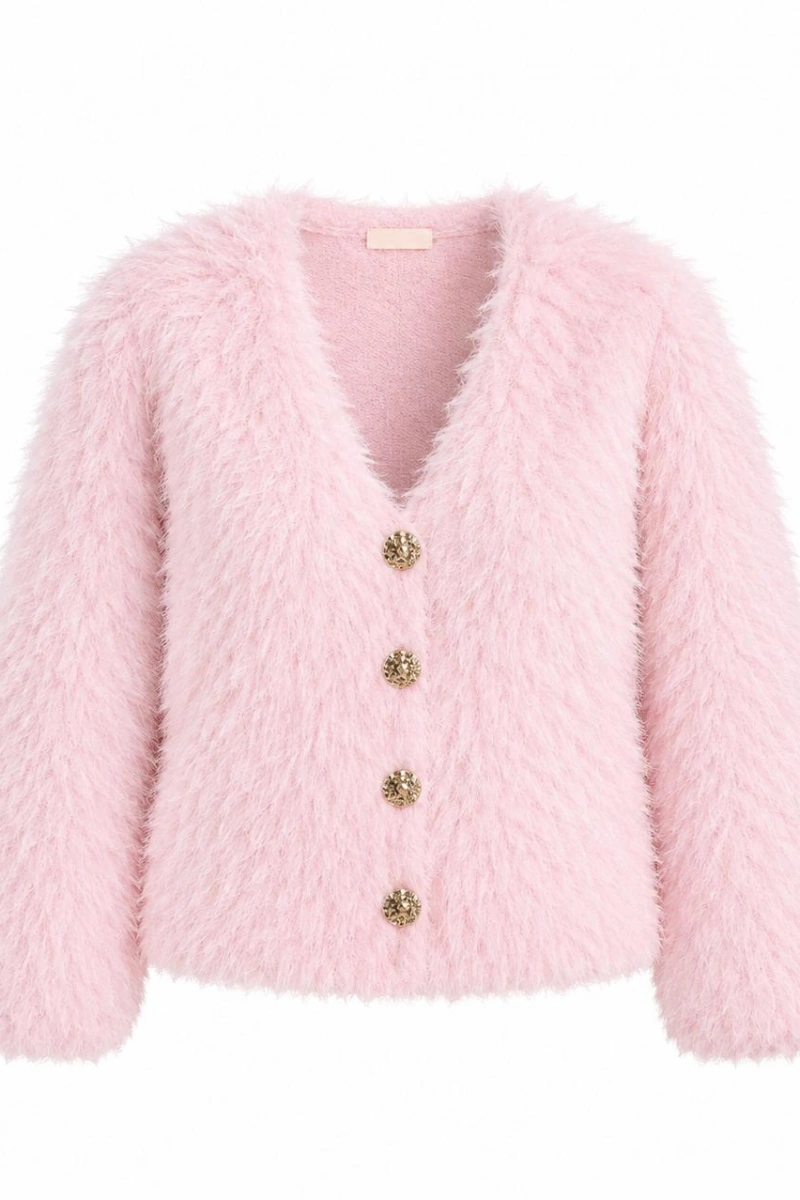 PEMBE SAKALLI GOLD DÜĞMELİ V YAKA TRİKO