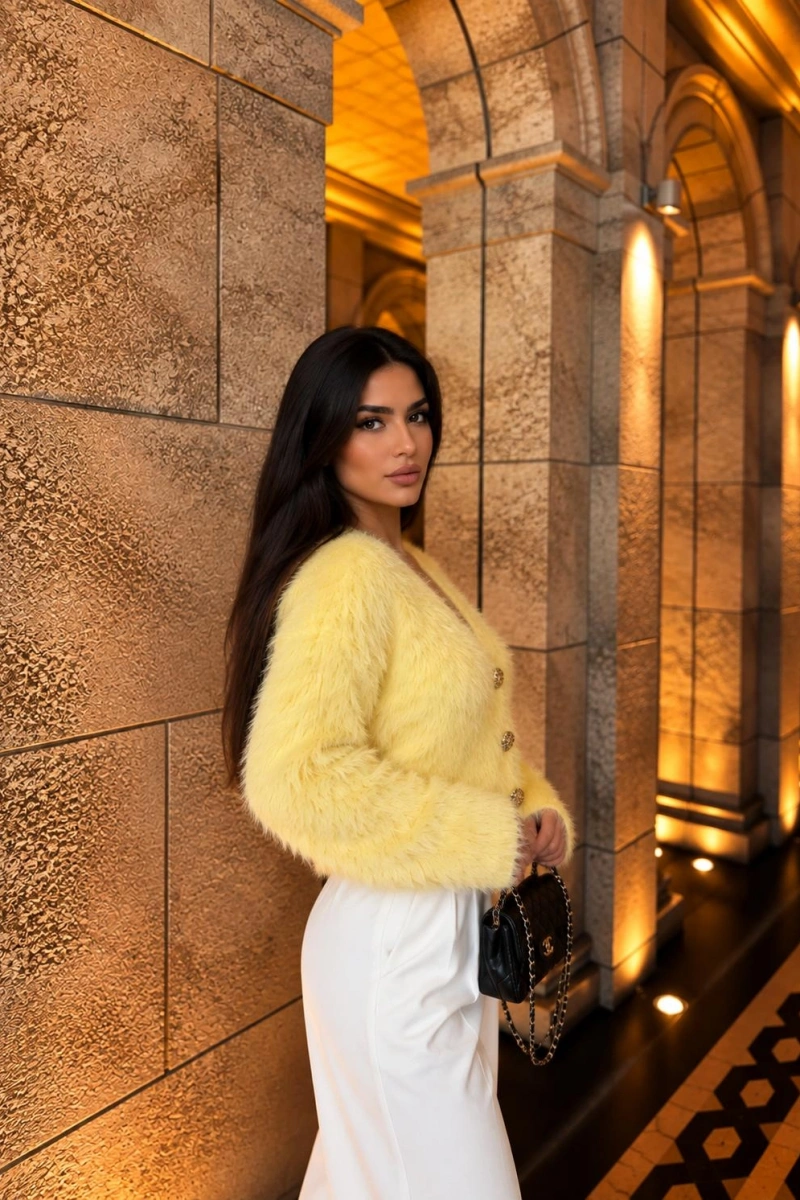 SARI SAKALLI GOLD DÜĞMELİ V YAKA TRİKO