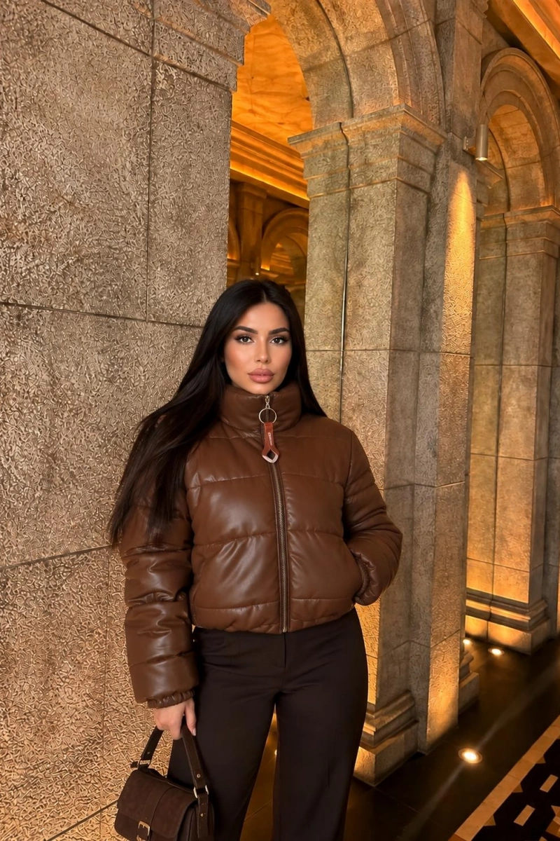 TABA MAT PARLAK DERİ ŞİŞME MONT