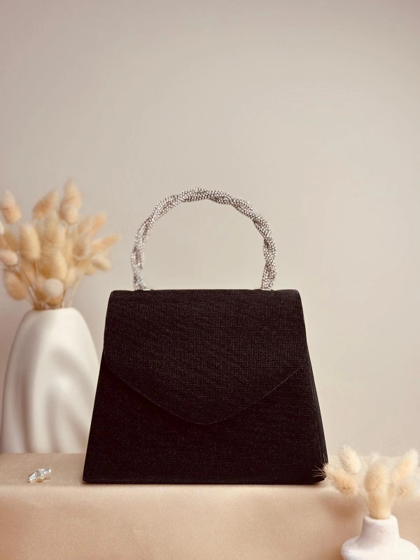 ELORA LUREX DOKULU SİMLİ SİYAH ÇANTA