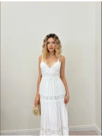 SIRT BAĞLAMA DANTELLİ BEYAZ MAXİ ELBİSE