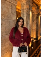 BORDO SAKALLI GOLD DÜĞMELİ V YAKA TRİKO