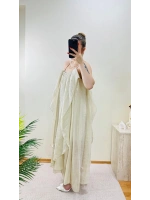 BÜZGÜLÜ ASKILI EKRU MAXİ BOY ELBİSE