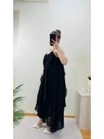 BÜZGÜLÜ ASKILI SİYAH MAXİ BOY ELBİSE