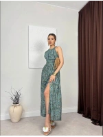 HALTER YAKA SIRT DEKOLTE YEŞİL MAXİ ELBİSE