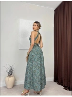 HALTER YAKA SIRT DEKOLTE YEŞİL MAXİ ELBİSE