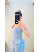 TAŞLI PEPLUM STRAPLEZ DENİM İKİLİ TAKIM