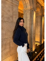 YAKA KÜRK DETAYLI LACİVERT TRİKO CEKET&HIRKA
