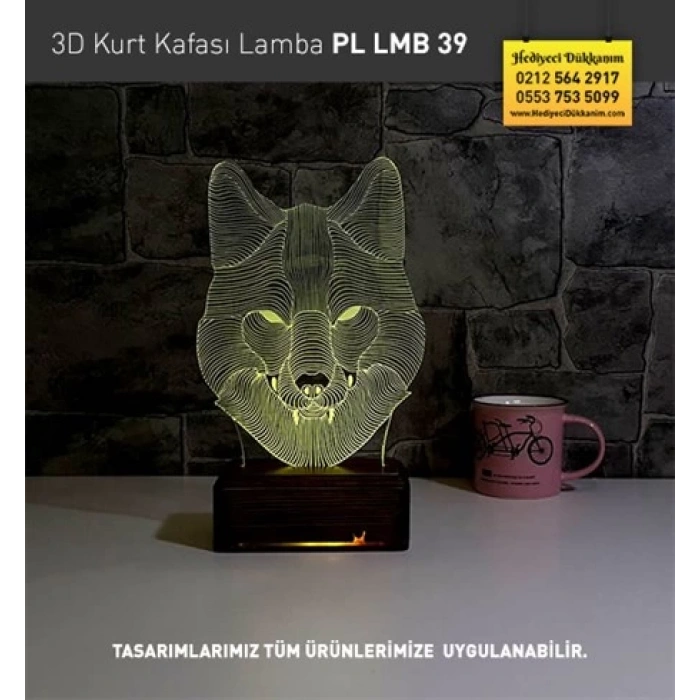3D Kurt Kafası Led Lamba PL LMB 39