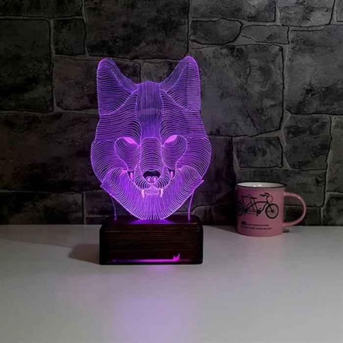 3D Kurt Kafası Led Lamba PL LMB 39