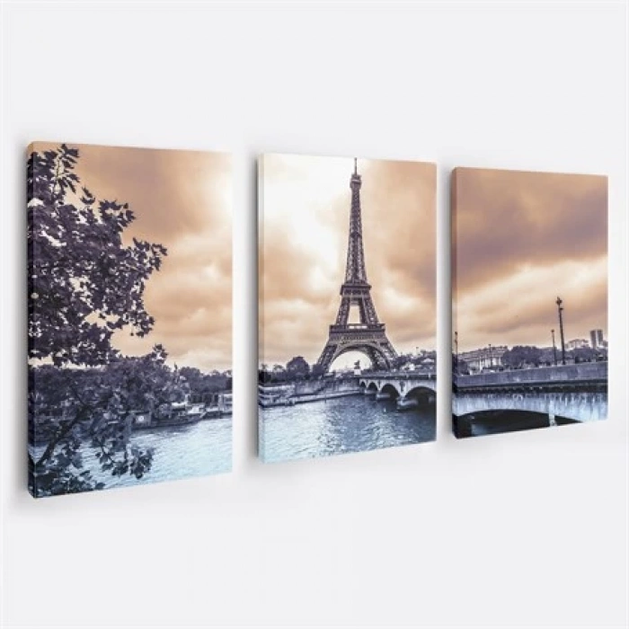 Eyfel Kulesi 3lü Duvar Tablo Seti