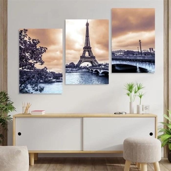 Eyfel Kulesi 3lü Duvar Tablo Seti