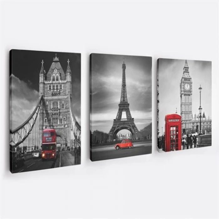 Fransa ve İngiltere Temalı 3lü Duvar Tablo Seti