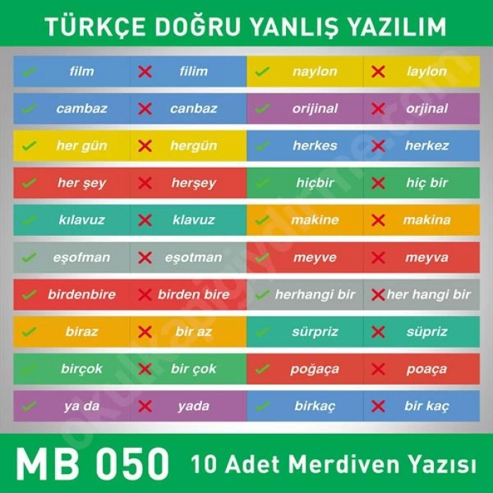 Merdiven Basamakları Türkçe Doğru Yanlış Yazım MB 050