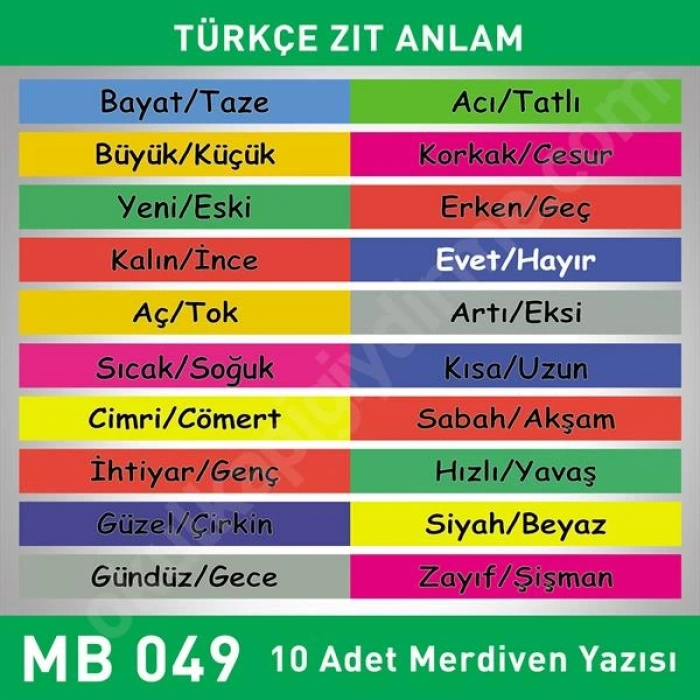 Merdiven Basamakları Türkçe Zıt Anlam MB 049