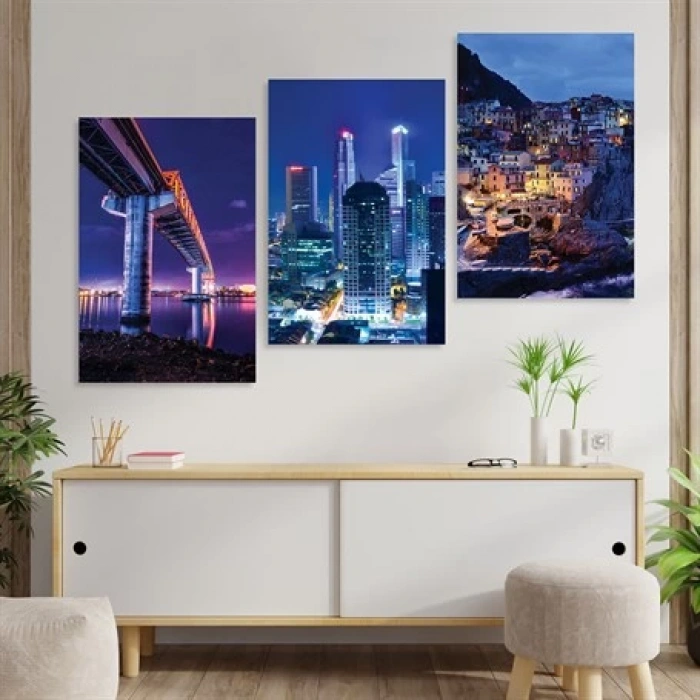 Şehir Fotoğrafılı 3lü Duvar Tablo Seti