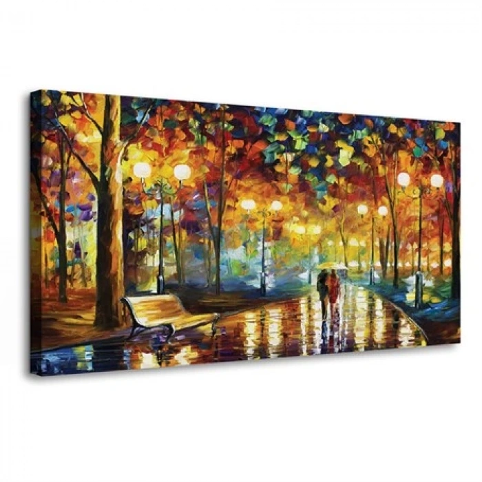 Yağlı Boya Görünümlü Yağmurlu Sokak Kanvas Tablo