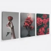 Kırmızı Estetik Güller 3lü Duvar Tablo Seti