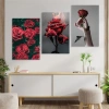 Kırmızı Estetik Güller 3lü Duvar Tablo Seti