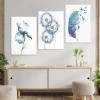 Mavi Tüy ve Çiçek 3lü Duvar Tablo Seti