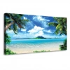 Okyanus Dalgaları Kumlar üzerinde Hindistan Cevizi Ağaçları Kanvas Tablo