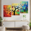 Renkli Soyut Ağaç 3lü Duvar Tablo Seti