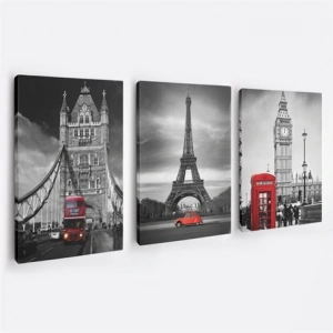 Fransa ve İngiltere Temalı 3lü Duvar Tablo Seti