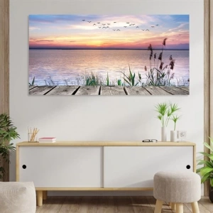 Günbatımı Manzarası ile Uçan Kuşlar Kanvas Tablo