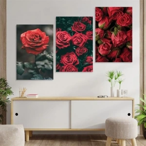 Kırmızı Güller 3lü Duvar Tablo Seti