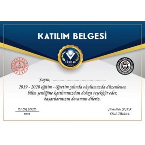 Tübitak Bilim Fuarı Katılım Belgesi BFKB 01