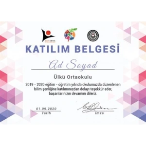 Tübitak Bilim Fuarı Katılım Belgesi BFKB 02