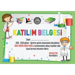 Tübitak Bilim Fuarı Katılım Belgesi BFKB 04