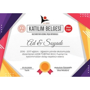 Tübitak Bilim Fuarı Katılım Belgesi BFKB 11