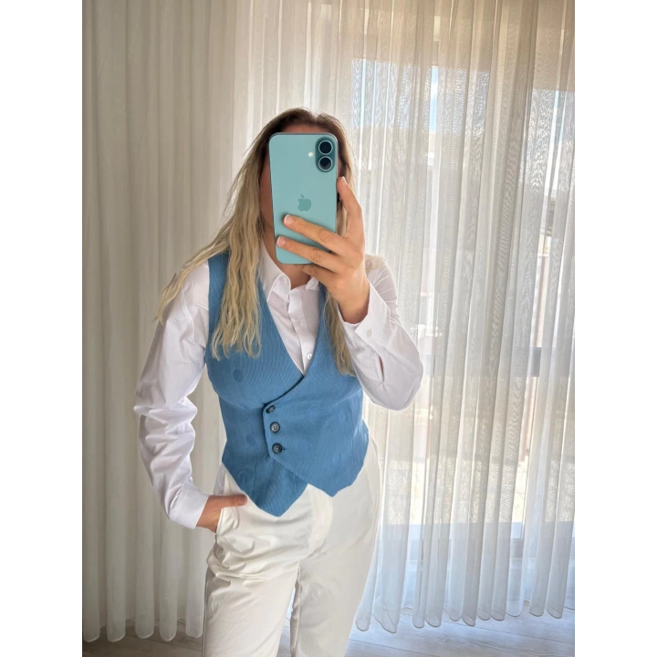 Belinaybutik Mavi Modern Yelek