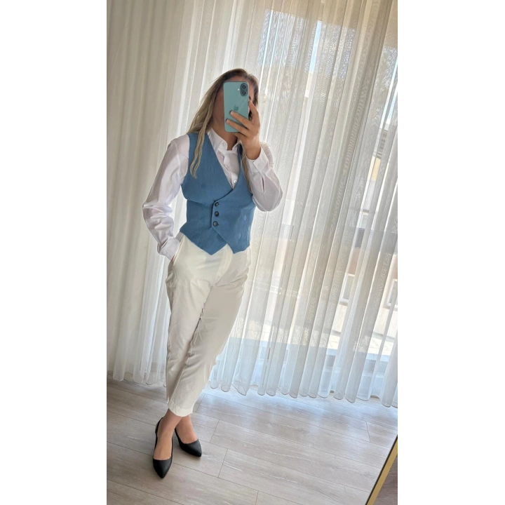 Belinaybutik Mavi Modern Yelek