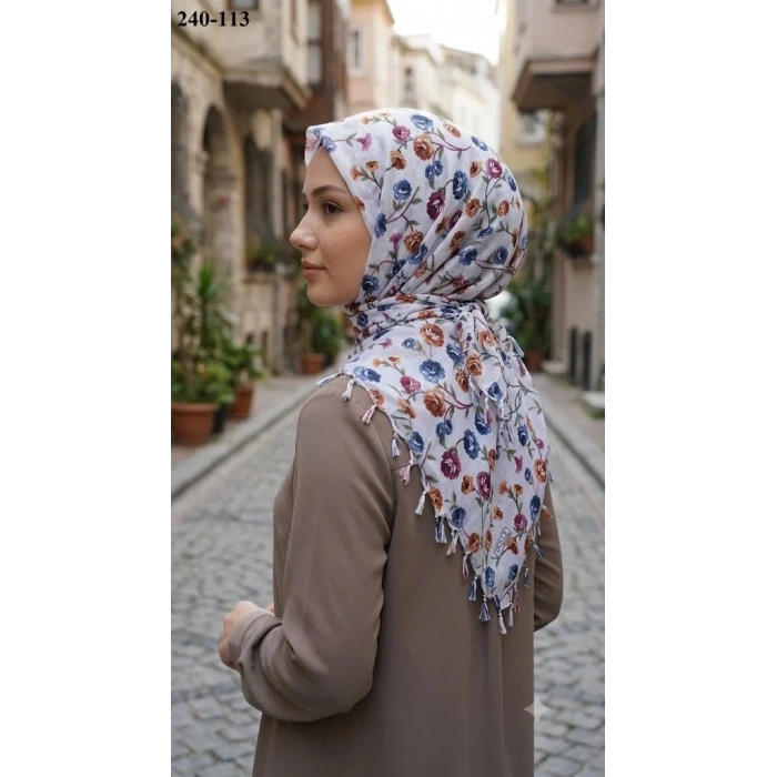 Dolce Life Desenli Sökme Boncuklu Eşarp 240-113