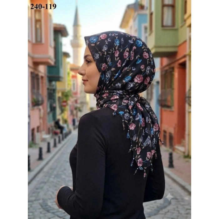Dolce Life Desenli Sökme Boncuklu Eşarp 240-119