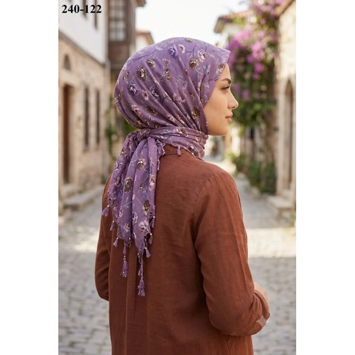 Dolce Life Desenli Sökme Boncuklu Eşarp 240-122