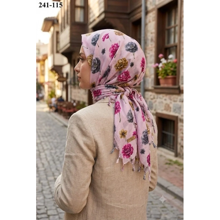 Dolce Life Desenli Sökme Boncuklu Eşarp 241-115