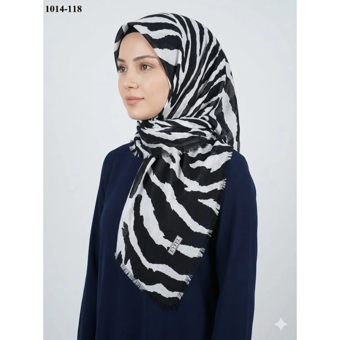 Eyfel Desenli Dimi Pamuk Eşarp (Siyah - Beyaz Serisi) 1014-118