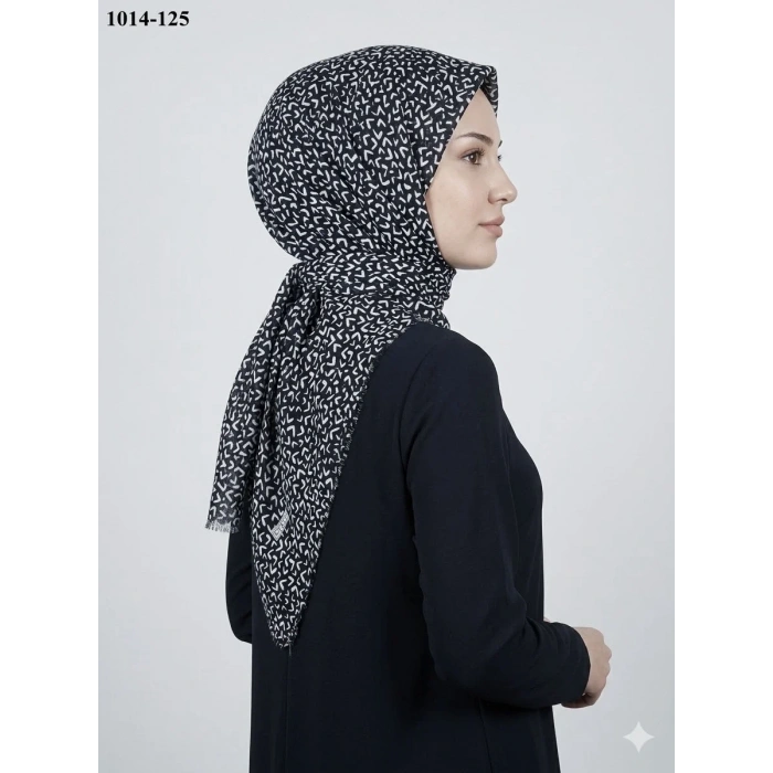 Eyfel Desenli Dimi Pamuk Eşarp (Siyah - Beyaz Serisi) 1014-125