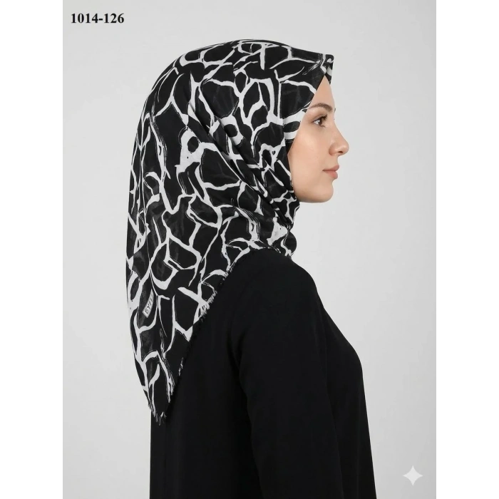 Eyfel Desenli Dimi Pamuk Eşarp (Siyah - Beyaz Serisi) 1014-126