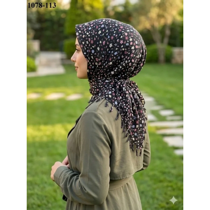 Eyfel Desenli Sökme Boncuklu Eşarp 1078-113