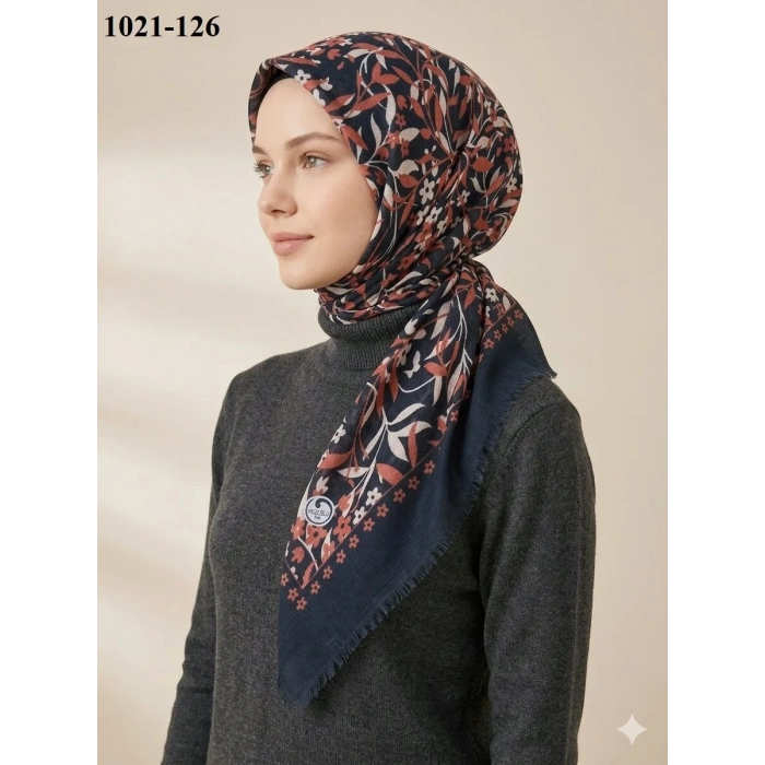 Huzurlu İpek Desenli Flamlı Pamuk Eşarp 1021-126