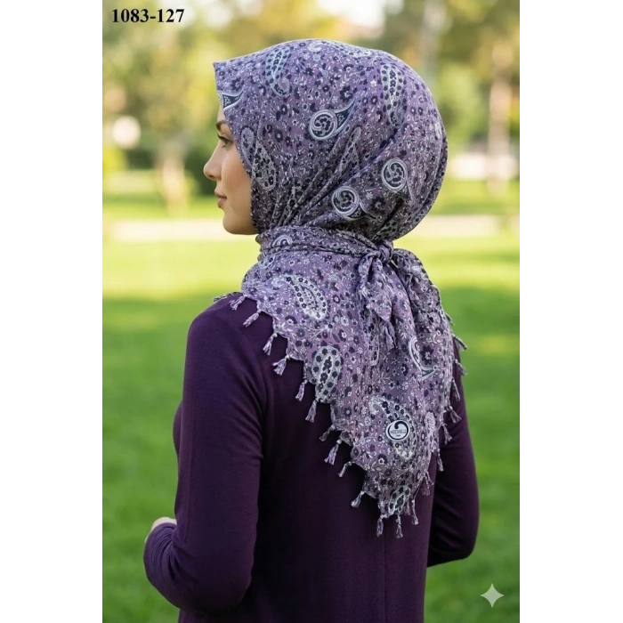 Huzurlu İpek Desenli Sökme Boncuklu Eşarp 1083-127