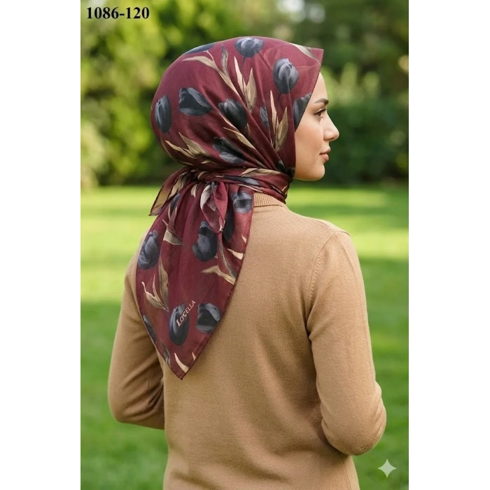 Locella Soft Pamuk Eşarp (Bordo-Gri) 1086-120